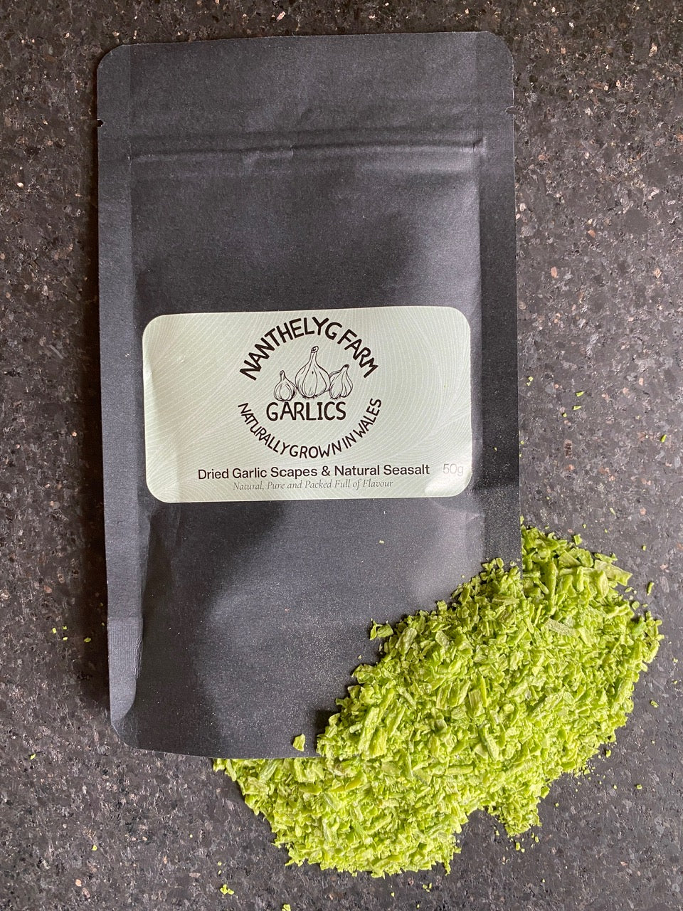 Dried Garlic Scapes & Natural Sea Salt | Nant Helyg Farm